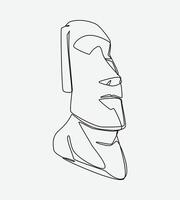 Continuous single line drawing of moai statue, easter island. Isolated on white background. Editable stroke. Graphic illustration. vector