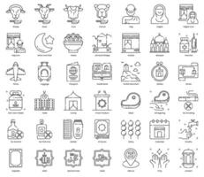 Eid Al Adha and Hajj Icon Pack in Dashed Line Style Suitable for Web and Apps icon, Poster, or Social Media Purpose vector