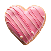 Heart-shaped pink cookie with icing isolated on transparent background png