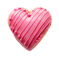 Heart-shaped cookie with pink icing on transparent background png