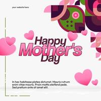 Mother's Day banner. Modern geometric abstract square background in colorful style for world Mother's Day. Greeting card cover with text Happy Mother's Day vector