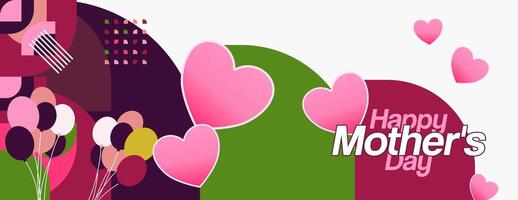 Mother's Day banner. Modern geometric abstract background in colorful style for world Mother's Day. Greeting card cover with text Happy Mother's Day vector