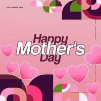 Mother's Day banner. Modern geometric abstract square background in colorful style for world Mother's Day. Greeting card cover with text Happy Mother's Day vector
