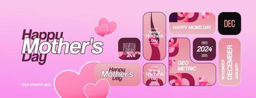 Mother's Day banner. Modern geometric abstract background in colorful style for world Mother's Day. Greeting card cover with text Happy Mother's Day vector