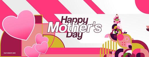Mother's Day banner. Modern geometric abstract background in colorful style for world Mother's Day. Greeting card cover with text Happy Mother's Day vector