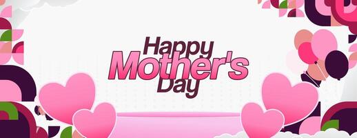Mother's Day banner. Modern geometric abstract background in colorful style for world Mother's Day. Greeting card cover with text Happy Mother's Day vector