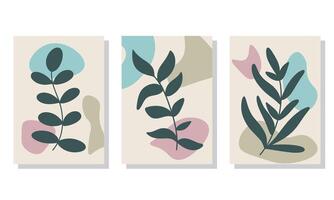 Set of abstract frames with foliage wall decor vector