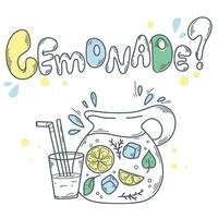 Jug of lemonade doodle sketch style vector