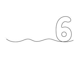 Number six, continuous one line drawing. Black hand drawn single minimalist line isolated number. line figure background vector