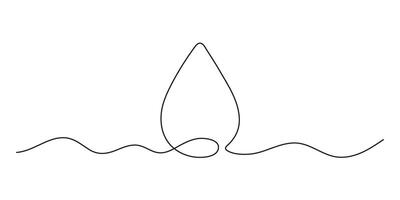 Water drop, one continuous line drawing. Drop of beverage, drink. Black simple minimalism line, outline illustration vector