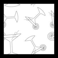 Seamless pattern with Alcoholic cocktail, Martini with Olive and Lime. Outline illustration, Loop Background for Textile, Fabric, Cover, Wrapping paper. Beverage, Restaurant Menu template vector