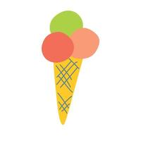 Ball Ice cream icon. Flat illustration of Ball ice cream in Cone. Colorful Summer icon for Web design. Cartoon Tasty Dessert Isolated on White background, Cold and Sweaty. vector