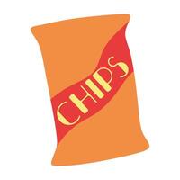 Red Chips pack icon. Flat or Cartoon illustration for web design Isolated on White Background. Sachet Snacks and Street Unhealthy Food Concept Graphic Art. Element for Sticker. vector