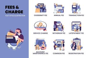 charge and fee related set flat style illustration design vector