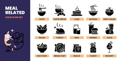 meal solid black icon set design good for web and mobile app vector