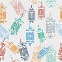 Editable Outline Style Various Color Arabic Ramadan Lamp Vectorised Illustration Seamless Pattern for Creating Background of Arabian Culture Tradition and Islamic Moments Related Design vector