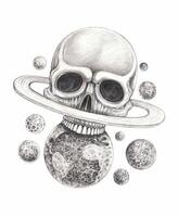 Skull tattoo of the universe design by hand drawing on paper. vector
