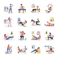Flat Style Workout Mini Illustrations vector