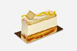 Light mousse dessert with vanilla sponge cake photo