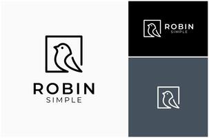 Robin Bird Perched Sparrow Pigeon Dove Continuous Line Art Square Logo Design Illustration vector