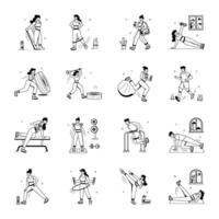 Flat Style Workout Mini Illustrations vector