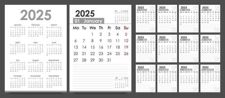 Planner 2025 year. Calendar template. Vertical orientation. vector