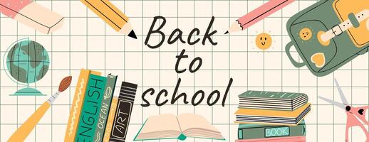 Back to school horizontal banner with text. vector