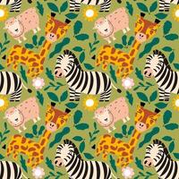 Seamless baby pattern with wild animals. Giraffe, zebra, sheep. vector