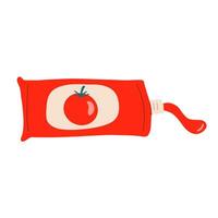A tube of ketchup. Tomato sauce spilled. vector