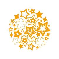 Cluster of golden stars. Round celestial composition. Graphic elements. vector