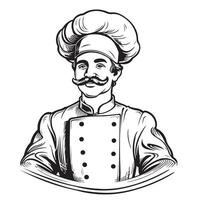 illustration of a sketch of a chef with a mustache and a hat vector