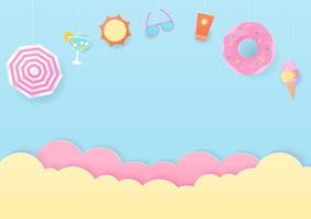 Pastel summer elements and cloud background vector