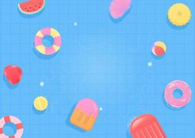 Colorful inflatable rings float on swimming pool background vector