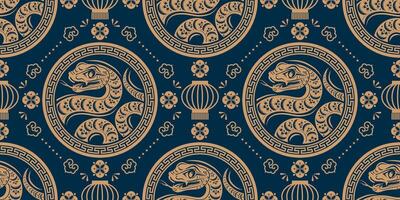 Seamless pattern happy chinese new year 2025 the snake zodiac sign vector