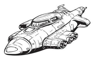 Spaceship sketch in retro style, hand-drawn vector