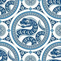 Seamless pattern happy chinese new year 2025 the snake zodiac sign with asian elements paper cut style on color background. vector