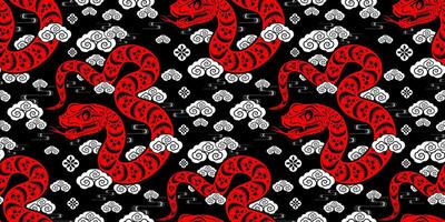 Seamless pattern happy chinese new year 2025 the snake zodiac sign vector