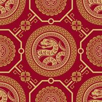 Seamless pattern happy chinese new year 2025 the snake zodiac sign with asian elements paper cut style on color background. vector