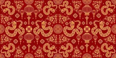 Seamless pattern happy chinese new year 2025 the snake zodiac sign vector