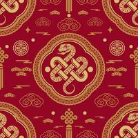 Seamless pattern happy chinese new year 2025 the snake zodiac sign with asian elements paper cut style on color background. vector