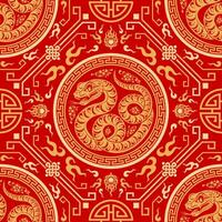Seamless pattern happy chinese new year 2025 the snake zodiac sign with asian elements paper cut style on color background. vector