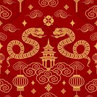 Seamless pattern happy chinese new year 2025 the snake zodiac sign with asian elements paper cut style on color background. vector