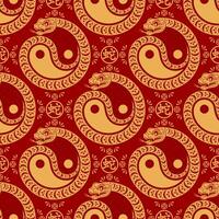 Seamless pattern happy chinese new year 2025 the snake zodiac sign with asian elements paper cut style on color background. vector