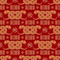 Seamless pattern happy chinese new year 2025 the snake zodiac sign with asian elements paper cut style on color background. vector