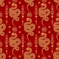 Seamless pattern happy chinese new year 2025 the snake zodiac sign with asian elements paper cut style on color background. vector