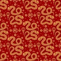 Seamless pattern happy chinese new year 2025 the snake zodiac sign with asian elements paper cut style on color background. vector