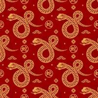 Seamless pattern happy chinese new year 2025 the snake zodiac sign with asian elements paper cut style on color background. vector