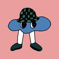 cute y2k abstract character using bucket hat illustration vector