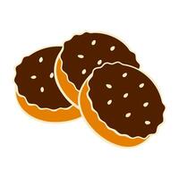 Cookies with chocolate cream frosting and sesame, isolated on white background, icon and logo. vector