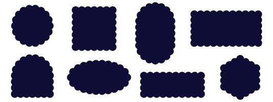 Set of rectangular, round, oval and square scalloped frames. Zig zag Wavy Edge. Abstract elements for tag, stickers. illustrations set isolated on white background. vector